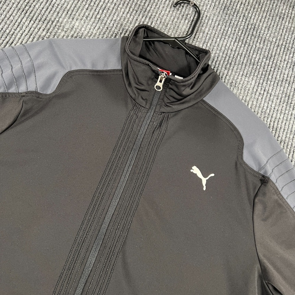 PUMA Jacket Mens Large Black Long Sleeve Full Zip Mock Neck Active Pockets